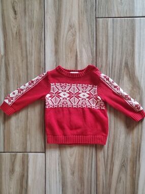 Hanna Andersson Toddler Red & Cream Fair Isle Crew Sweater